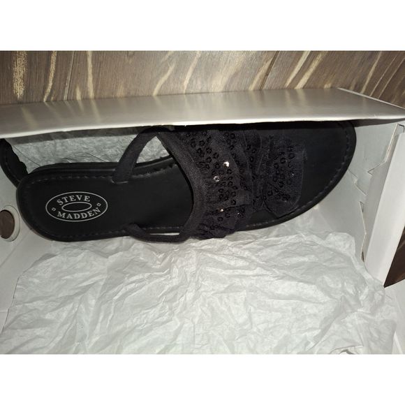Steve Madden Black Embellished Sequin Thong Sandal Shoe Black Sz. Med 7-8 - Picture 6 of 6